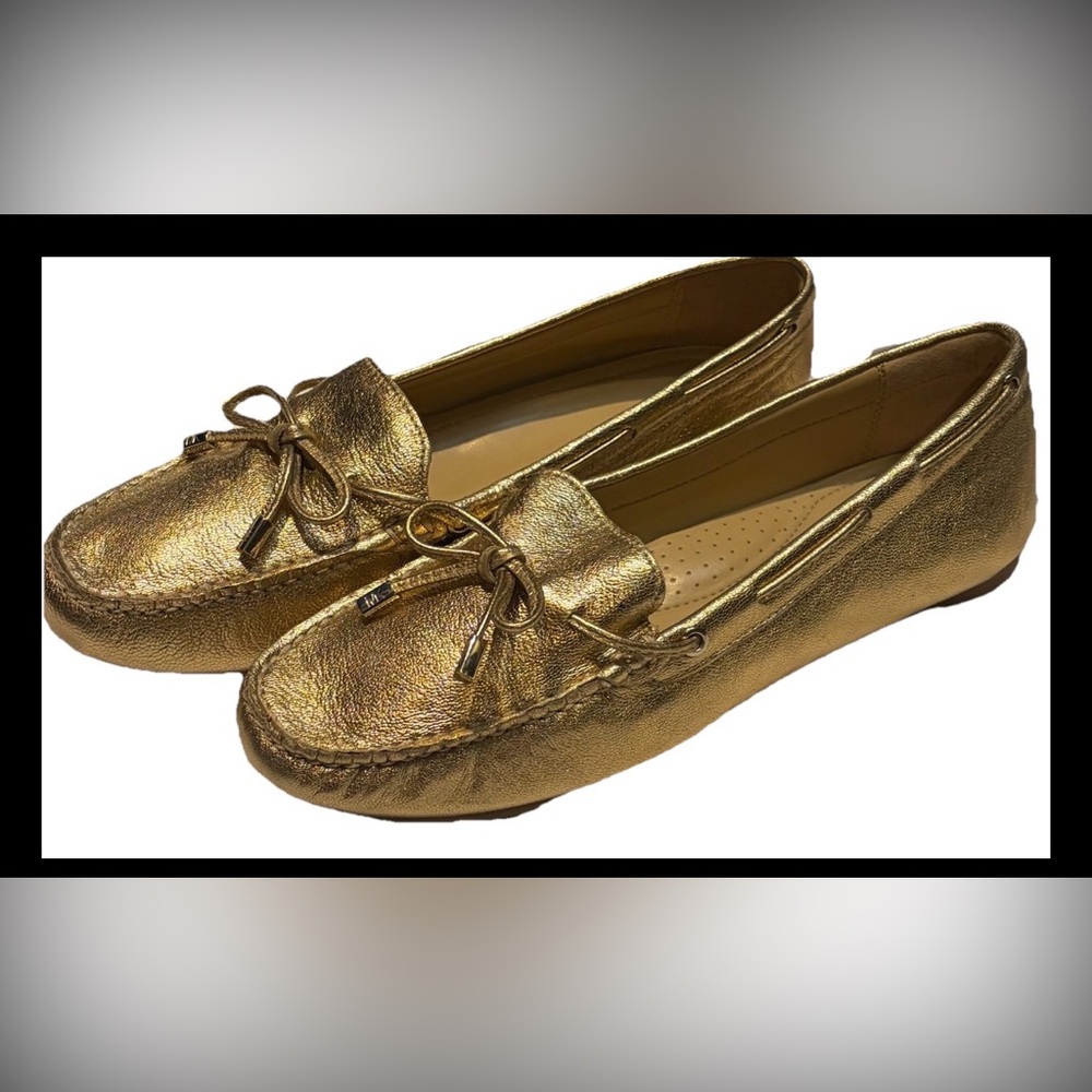 Michael Kors Gold Metallic Leather Moccasin Loafers Flats Women’s Size 10